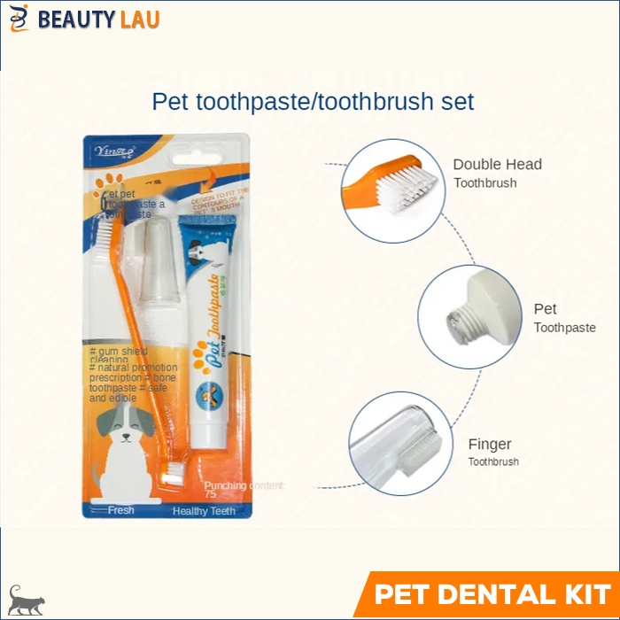 1SET SIKAT ODOL PASTA GIGI KUCING ANJING PET DENTAL GEL PET TOOTHBRUSH  TOOTHPASTE