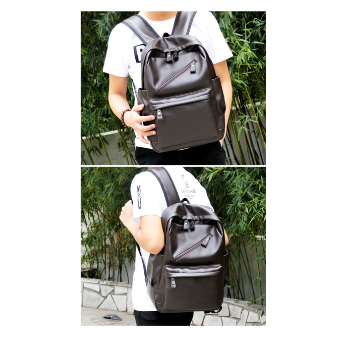 Tas ransel kulit sintetis big size unisex tas muat buku besar dan laptop zipper