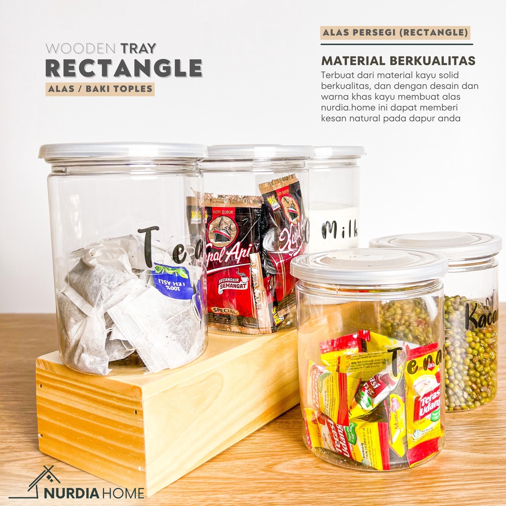 Nampan Baki Alas Kayu Persegi (Tray Rectangle by Nurdia Home) Wadah / Tatakan toples / Rak dapur - WT02