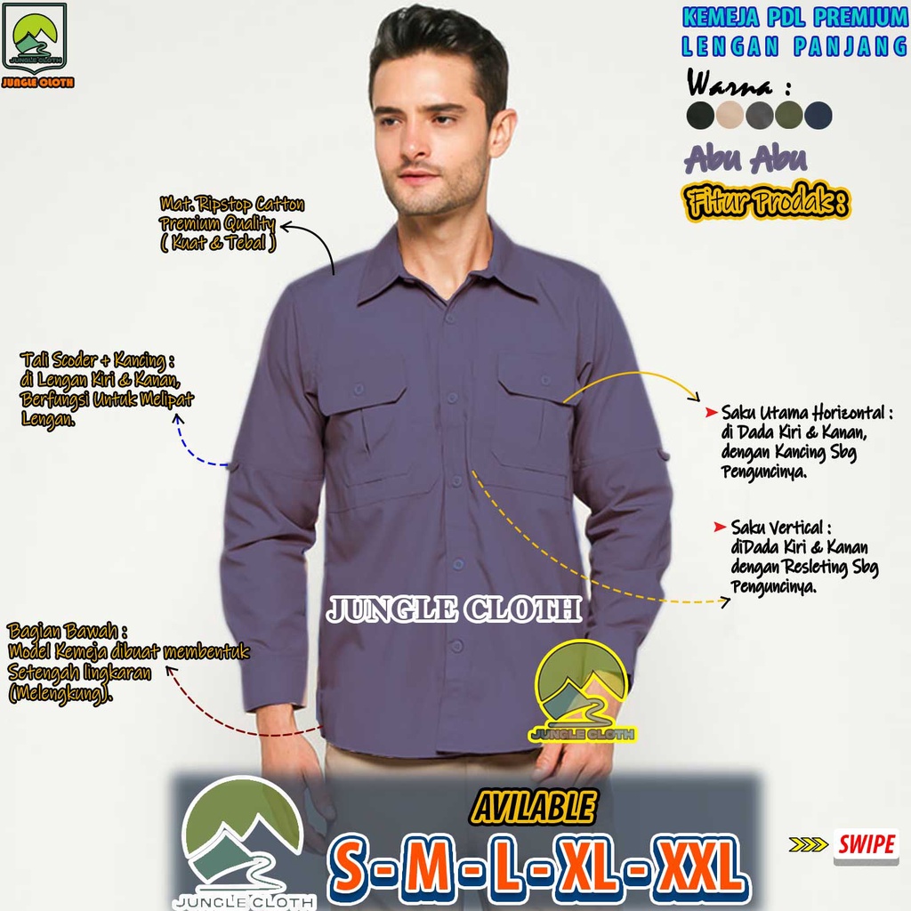 KEMEJA PDL LAPANGAN PREMIUM WARNA ABU ABU | KEMEJA DINAS LAPANGAN PRIA