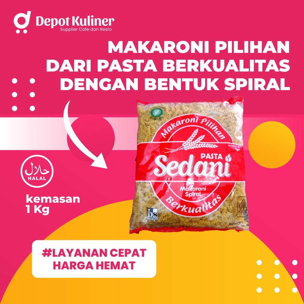 Makaroni Spiral Sedani  1 KG Pasta Berkualitas