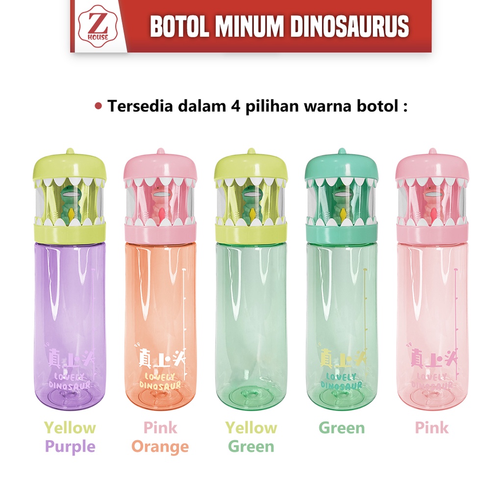 Botol Air Minum Portable Anak Kartun Dinosaur Bahan Plastik Kapasitas 400ml Anti Tumpah Botol minum Anak Karakter Lucu BPA FREE Drink Bottle Anak Motif Dinosaur Anti Jatuh