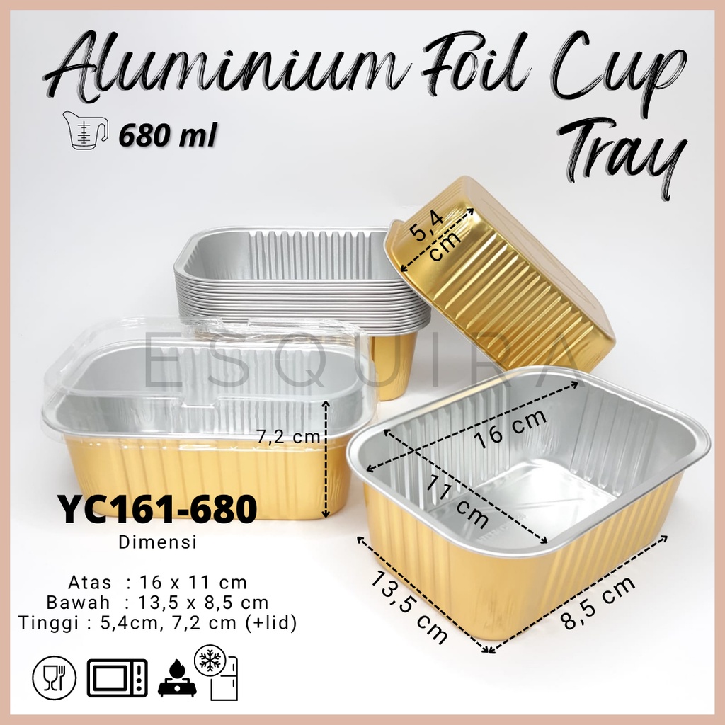 Aluminium Foil Cup Tray Gold + Lid / 10 PCS / YC161-550G,680G