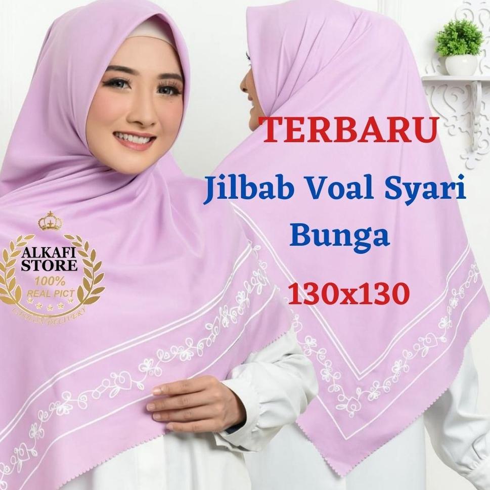 STOK TERBARU VOAL BUNGA SYARI / JILBAB VOAL SYARI MOTIF BUNGA / SEGIEMPAT SYARI VOAL BUNGA