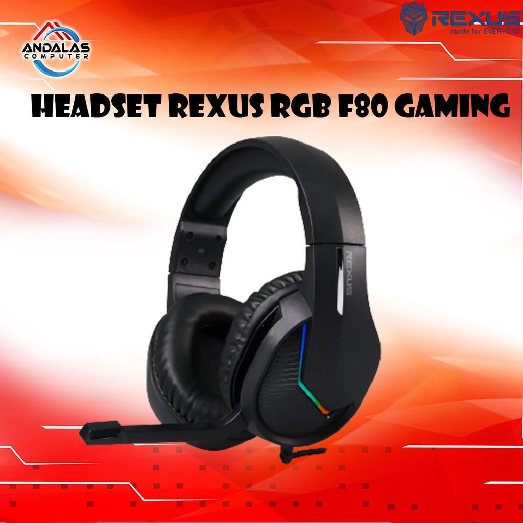 HEADSET HEADPHONE GAMING GAME PC RGB LED REXUS VONIX F80 FREE SPLITTER AUDIO