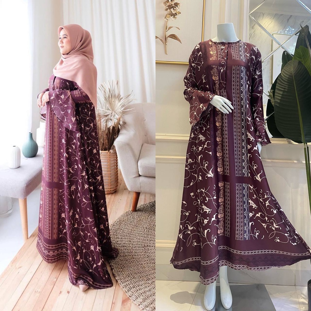 Jeslyn Gamis Terbaru Diora Silk Premium Import Dress Wanita Lengan Terompet Baju Muslim Kekinian LD 110 cm