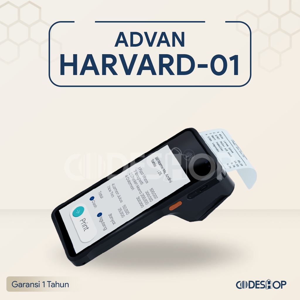 MESIN KASIR PORTABLE HARVARD 01 LENGKAP DENGAN PRINTER DAN NFC | ANDROID POS