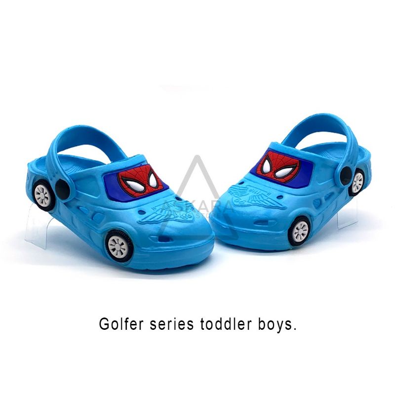 Sandal anak cowok usia 0/4,5 thn tali belakang motif mobill karakter spiderman bolla wings