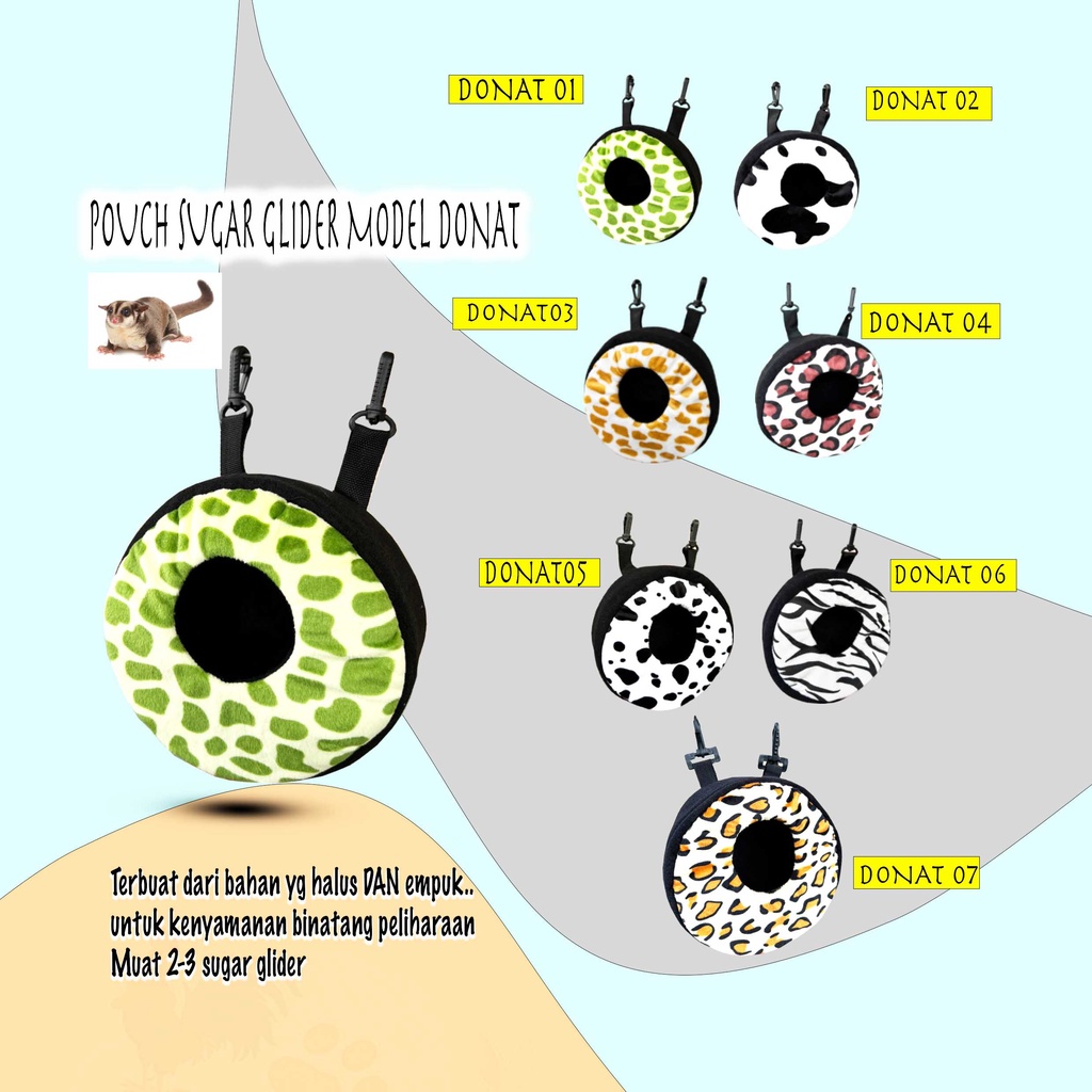 SLEEPING POUCH MODEL DONAT UNTUK HEWAN SUGAR GLIDER / TUPAI TERBANG