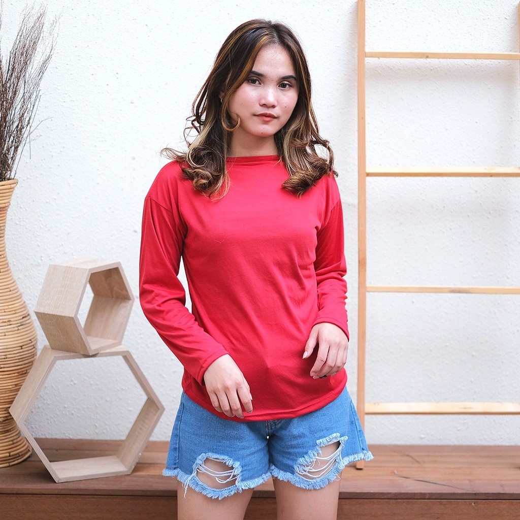 Kaos Manset Wanita Lengan Panjang Polos Tipis Daleman Manset Sr354