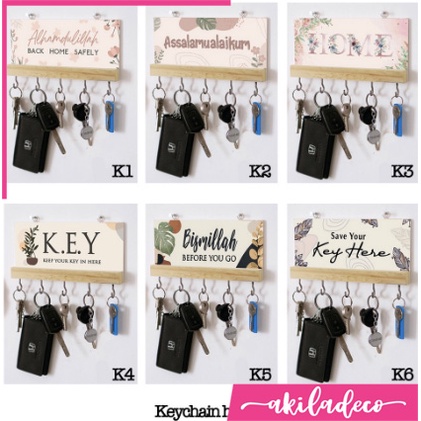 Souvenir Gantungan Multiguna Kayu Cantolan Kunci Kail Besi Motif Keychain Holder - K6