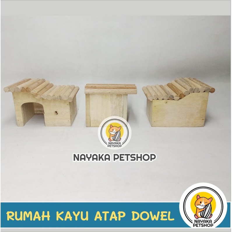 Rumah Kayu Hamster Atap Dowel Kandang Tupai Wooden Home House Sarang Hewan