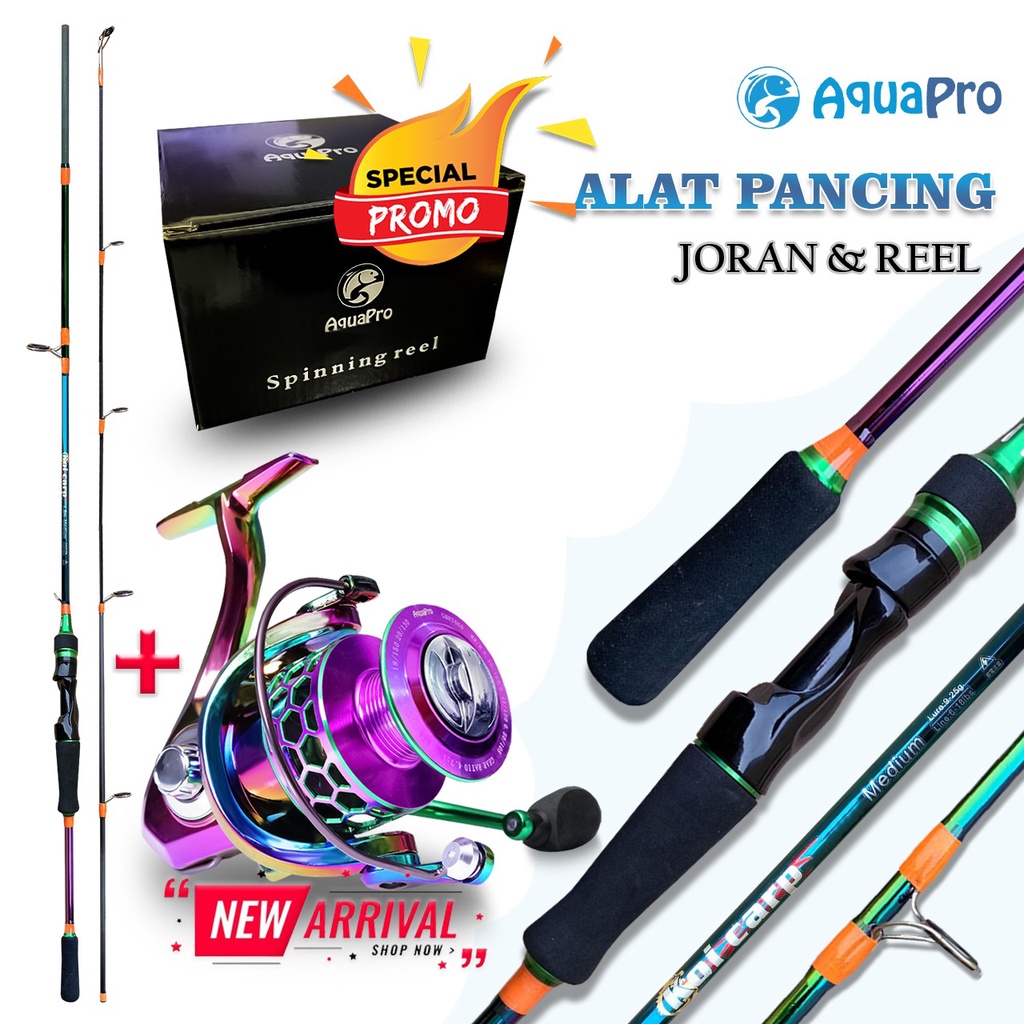 Paket Set Joran Pancing Lure Koi Crap Fishing Reel Spinning Rainbow Lure Action Medium Carbon Lure Spinning Rod Reel Pancing Spinning Rainbow