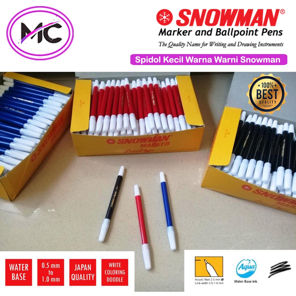 Spidol Warna Snowman Kecil Murah Variasi Hitam Merah Biru Kuning Hijau