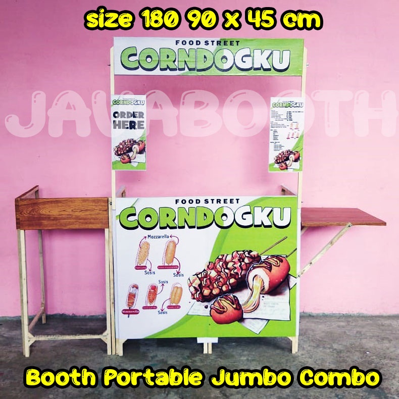 Booth Portable Kayu Jumbo Combo 180x90x45 cm Bonus Meja Samping dan Meja Kompor