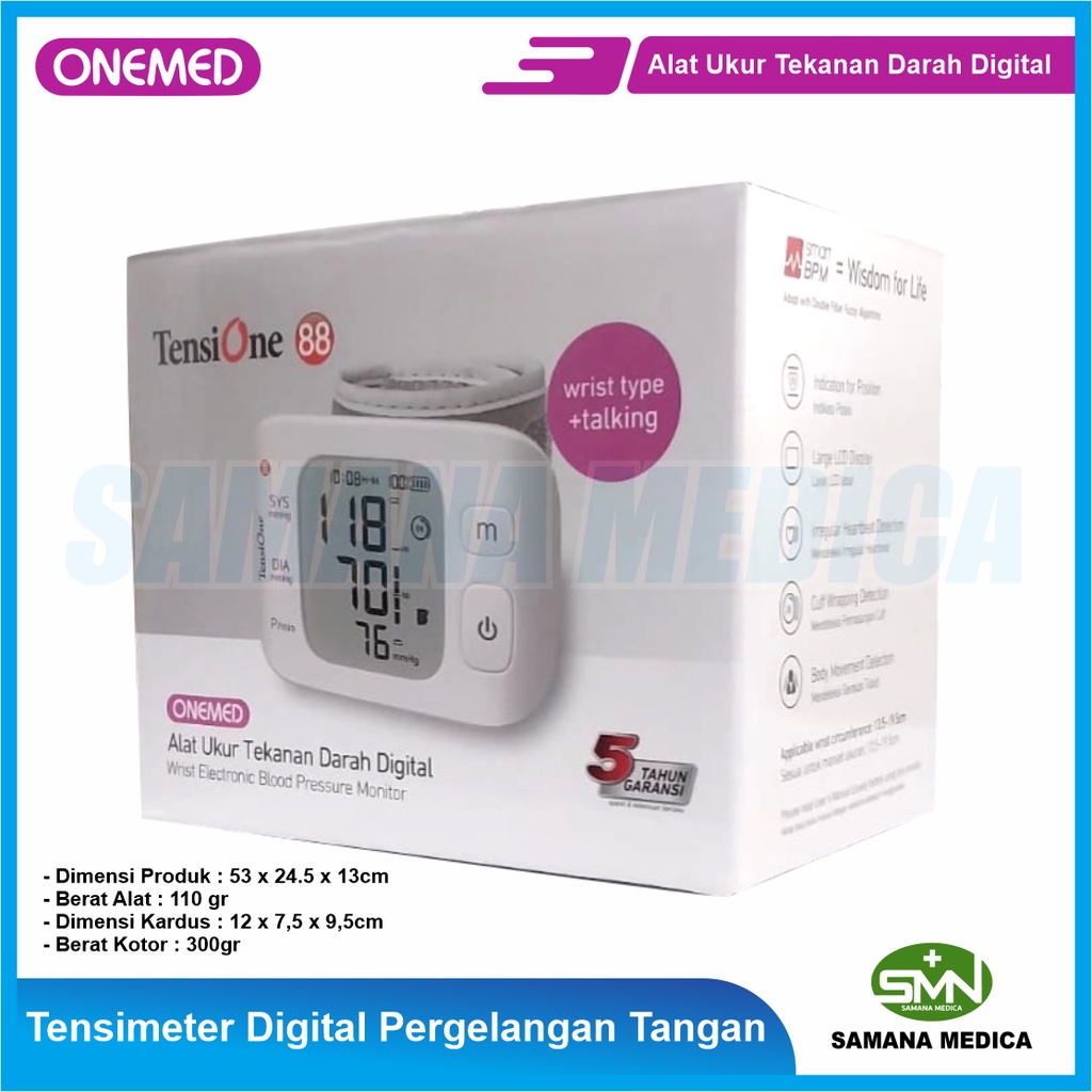 Tensimeter Wrist Digital TensiOne 88 Pergelangan Tangan ONEMED Alat Ukur Tekanan Darah Digital Tipe Wrist