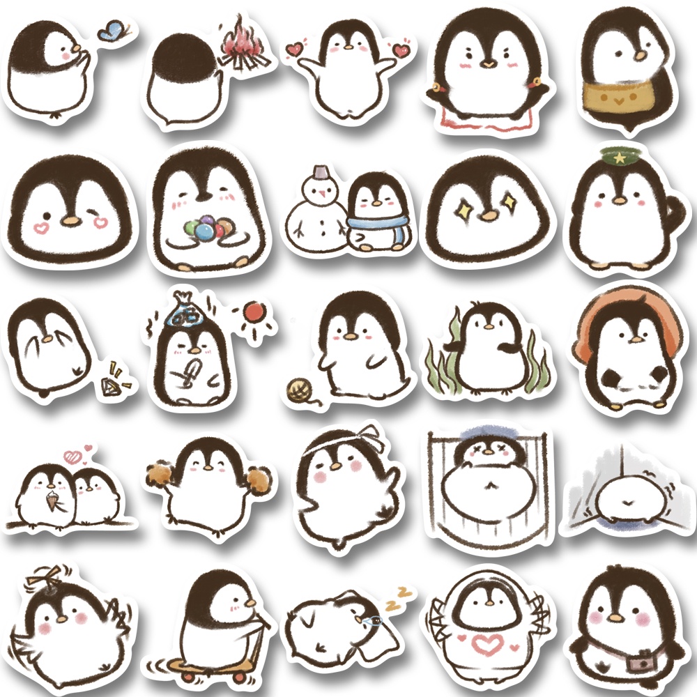 50pcs Stiker Akun Tangan Lucu Penguin Kartun Komputer Laptop Dekorasi Cangkir Air Stiker Tahan Air