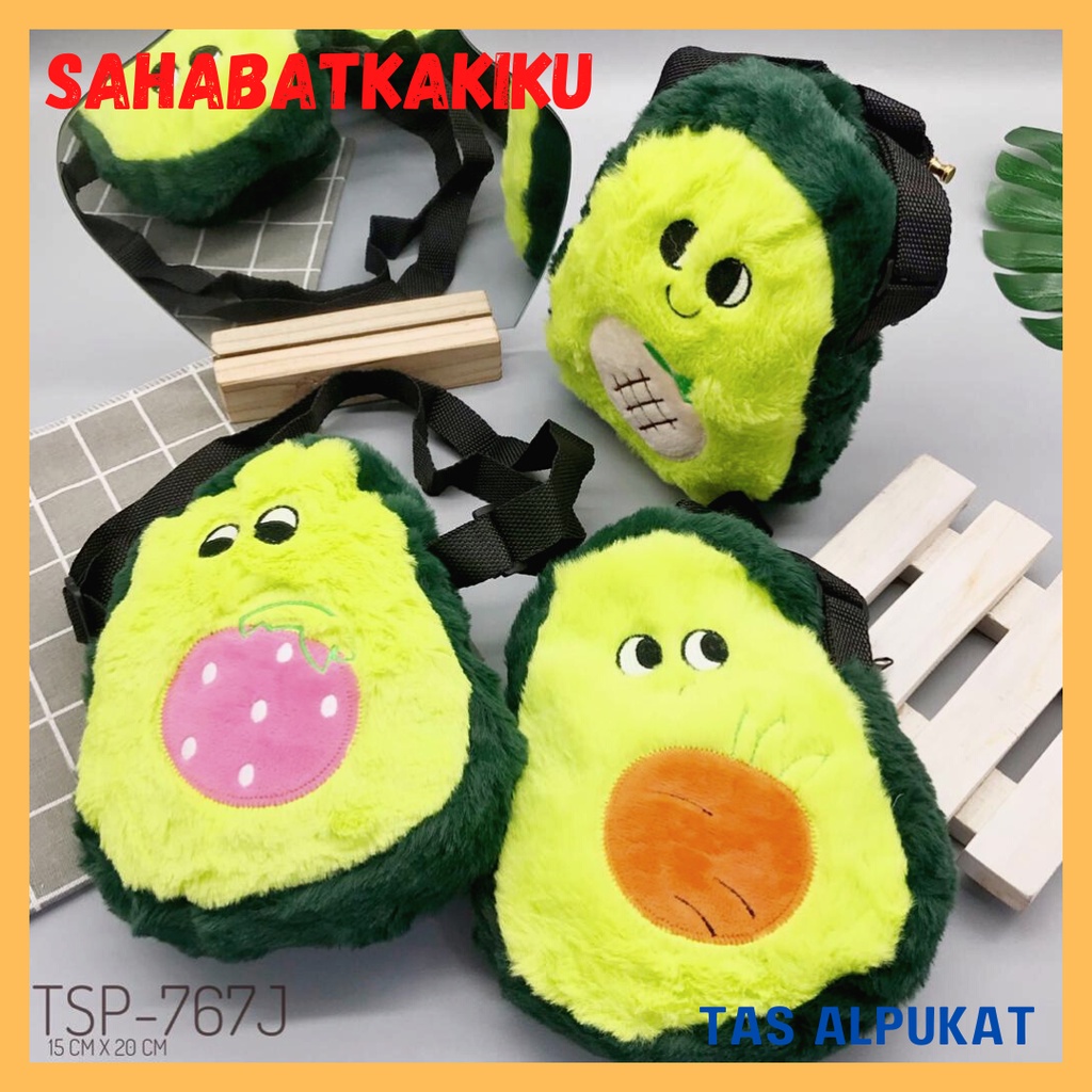 Tas Selempang Anak Perempuan Model Alpukat / Sling Bag Anak Motif Buah Alpukat / Tas Bulu Anak Perem