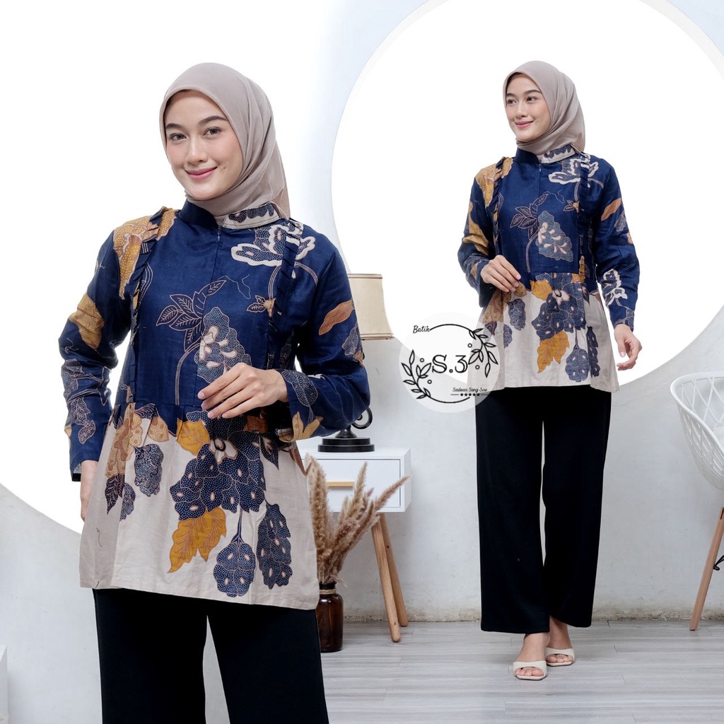 Baju Batik Wanita Modern Atasan Blouse Batik Kerja Kantor Wanita Motif Santika