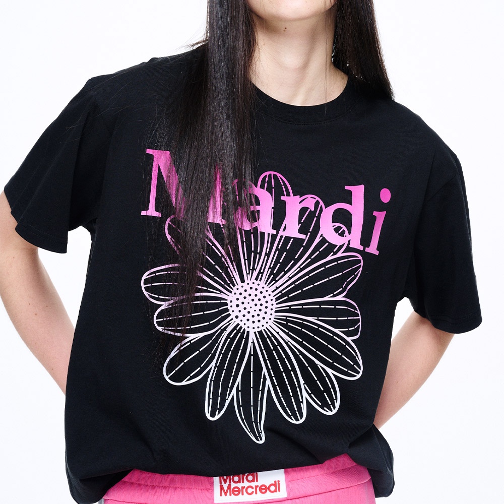 Mardi Gradation Flower Tee Black / Pink