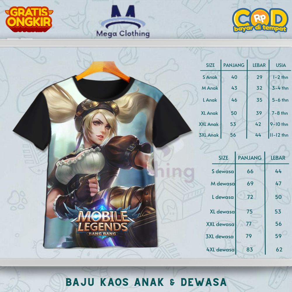 Kaos ML Mobile Legend Marksman Layla Anak & Dewasa - Baju Couple Anak & Dewasa ML Mobile Legends Mar