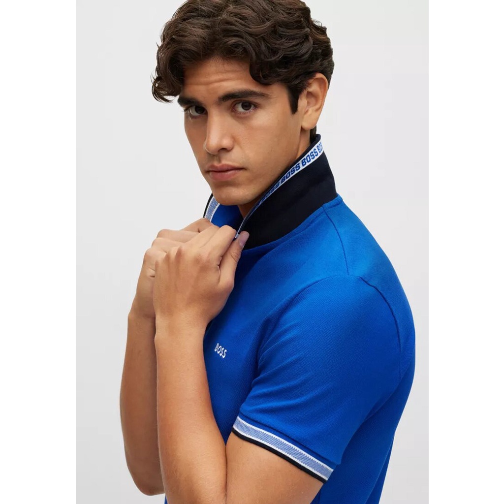 Hugo Boss SS23 Paddy Curved Regular Polo Shirt Mid Blue