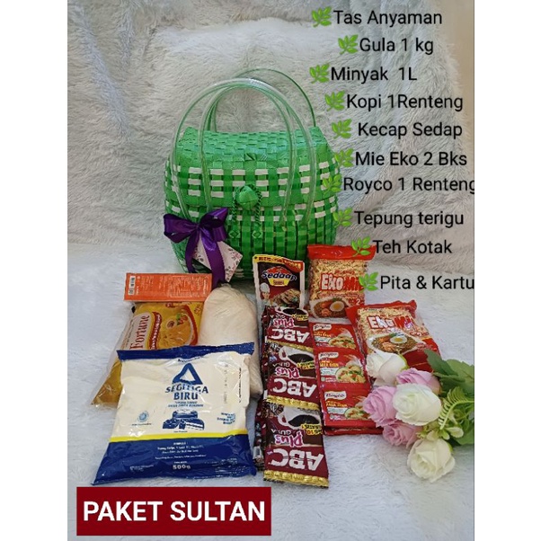 

Paket SULTAN sembako /Hemper lebaran terbaru /Tas Anyaman serbaguna