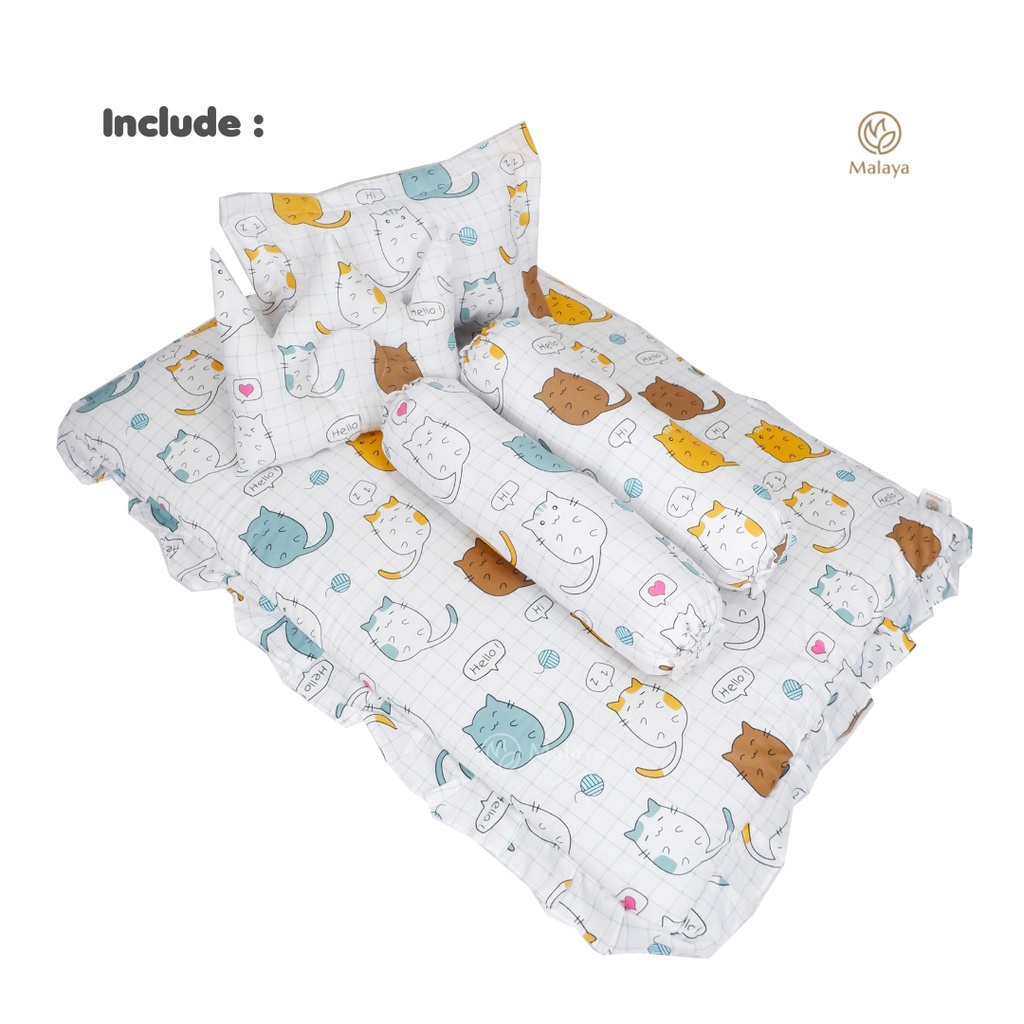 PAKET KASUR KOTAK BAYI KELAMBU TENDA PLUS BEDCOVER BABY / KASUR BAYI SET BANTAL GULING BAYI SARUNG BISA DI LEPAS BY MALAYA BABY