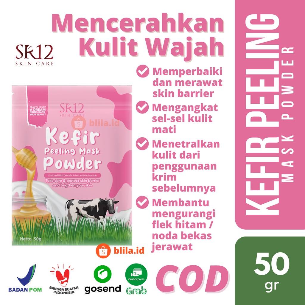 SR12 Kefir Peeling Mask Powder 50 gr Masker Wajah Peel Wajah Mencerahkan Kulit Wajah BPOM