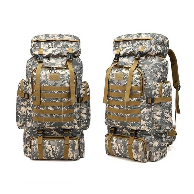 Tas Ransel Militer Hiking Kamuflase Oxford Waterproof 80L Tas Punggung Camping Anti Air Banyak Slot Multifungsi