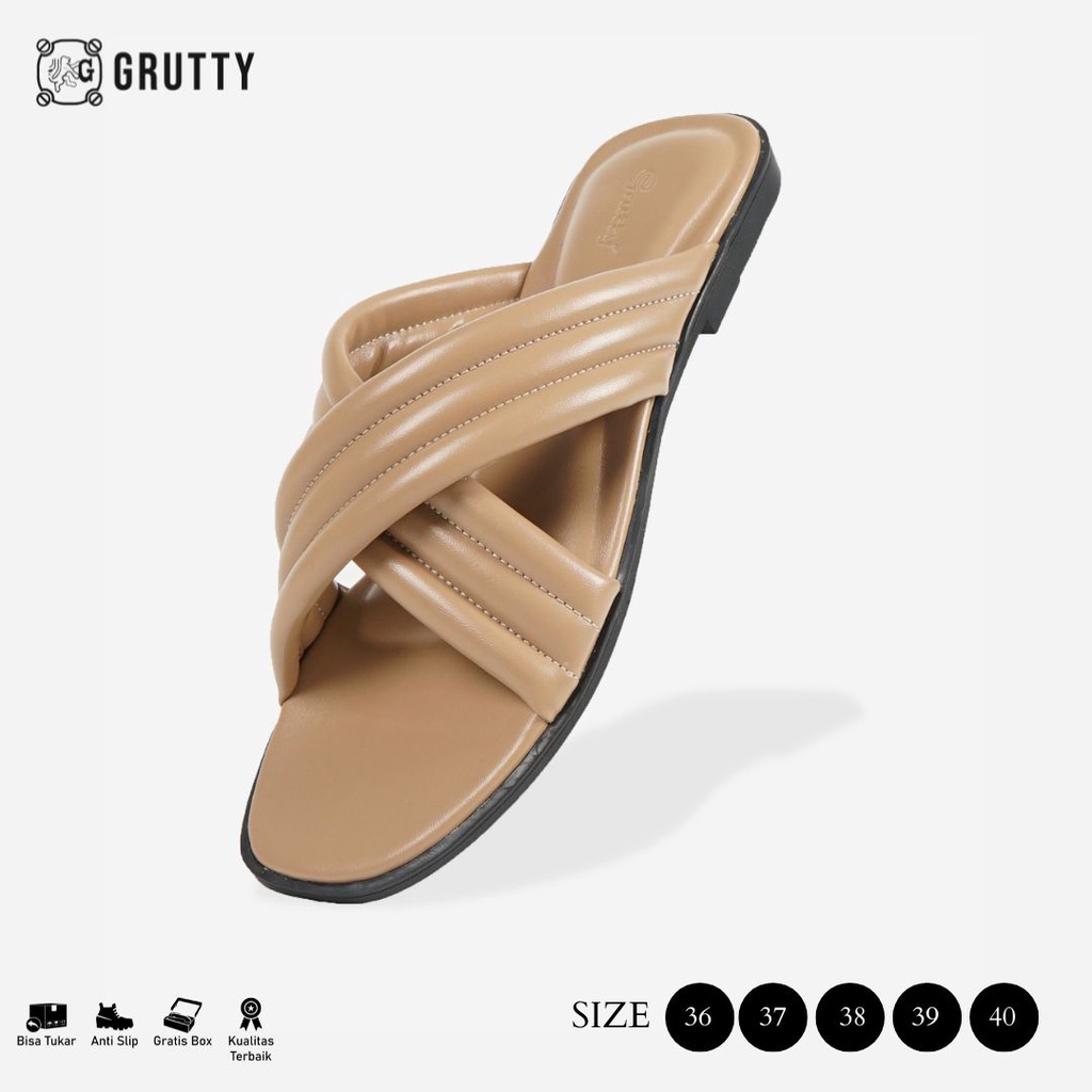 Grutty Sandal Wanita Flat Silang Sendal Teplek Super Comfy Warna Smoke