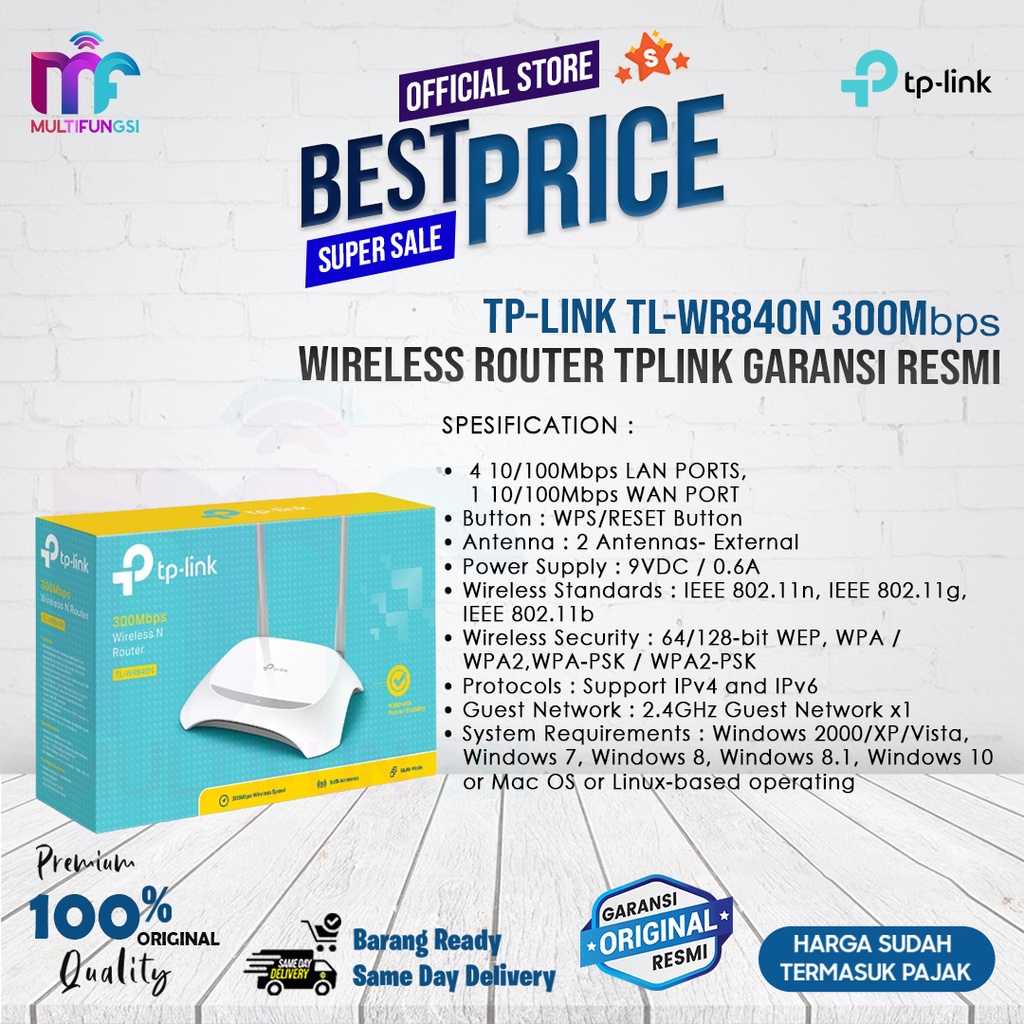 TP-LINK TL-WR840N 300Mbps Wireless Router TPLINK Garansi Resmi