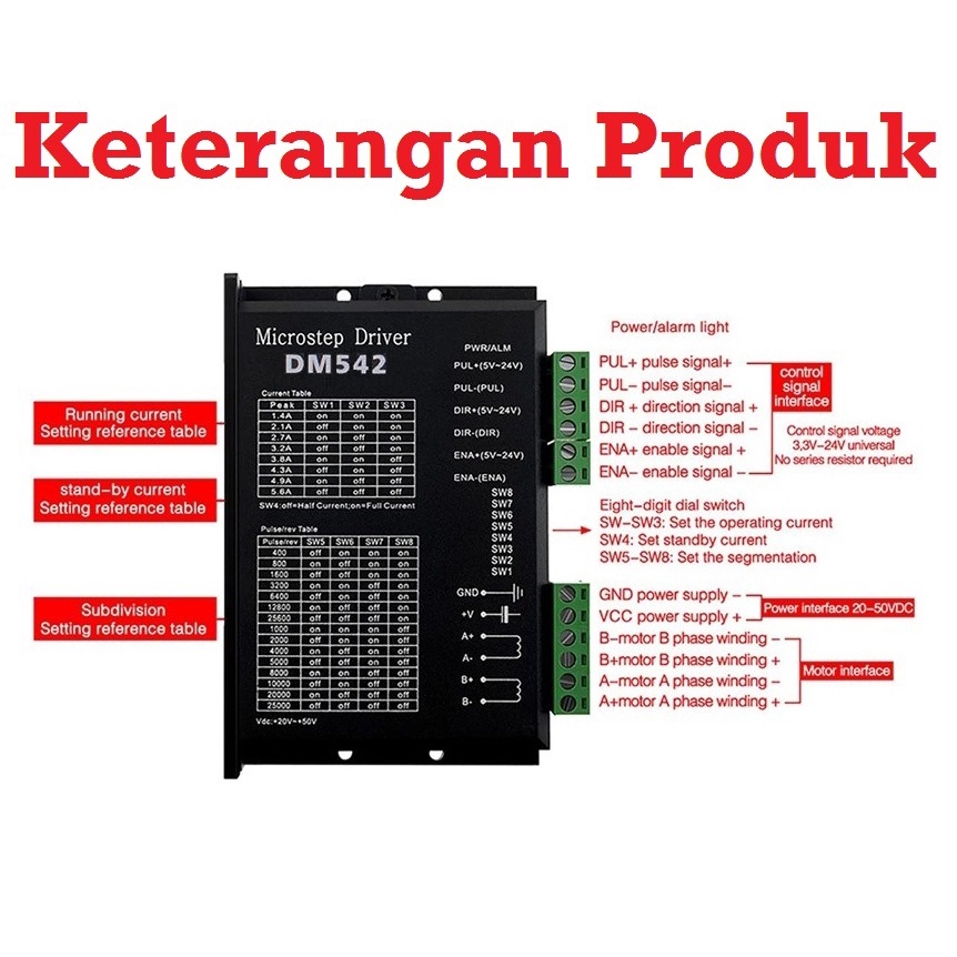 [HAEBOT] Motor Driver Stepper Nema 23 34 57 DM542 20-50V 4.2A CNC 86 2 Phase Hybrid Bipolar DC Router Laser Plasma Microstepping Dinamo