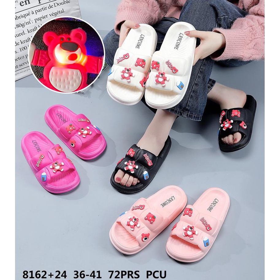 LOTSO PVC LED - Sandal Slop Karet PVC Empuk Ringan Non-Slip Sandal Jelly Korea Import Outdoor Bear Lucu Trendy Sandal Rumah/Flat/Santai Wanita Pria Kekinian HSN110