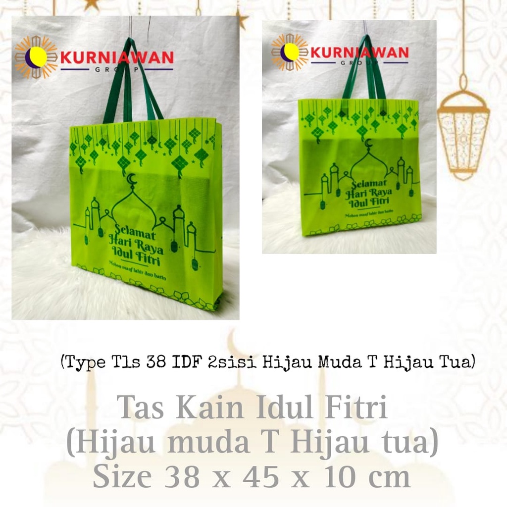 

Goodie Bag Idul Fitri Lebaran 38 x 45 x 10 (2 sisi) Spunbond Tote Bag Press Tali Souvenir Weding Hajatan Perlusin ( 12 Pcs )