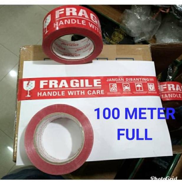 

[COD] Lakban fragile merah 100 meter x 48mm jangan dibanting lakban segel 3541