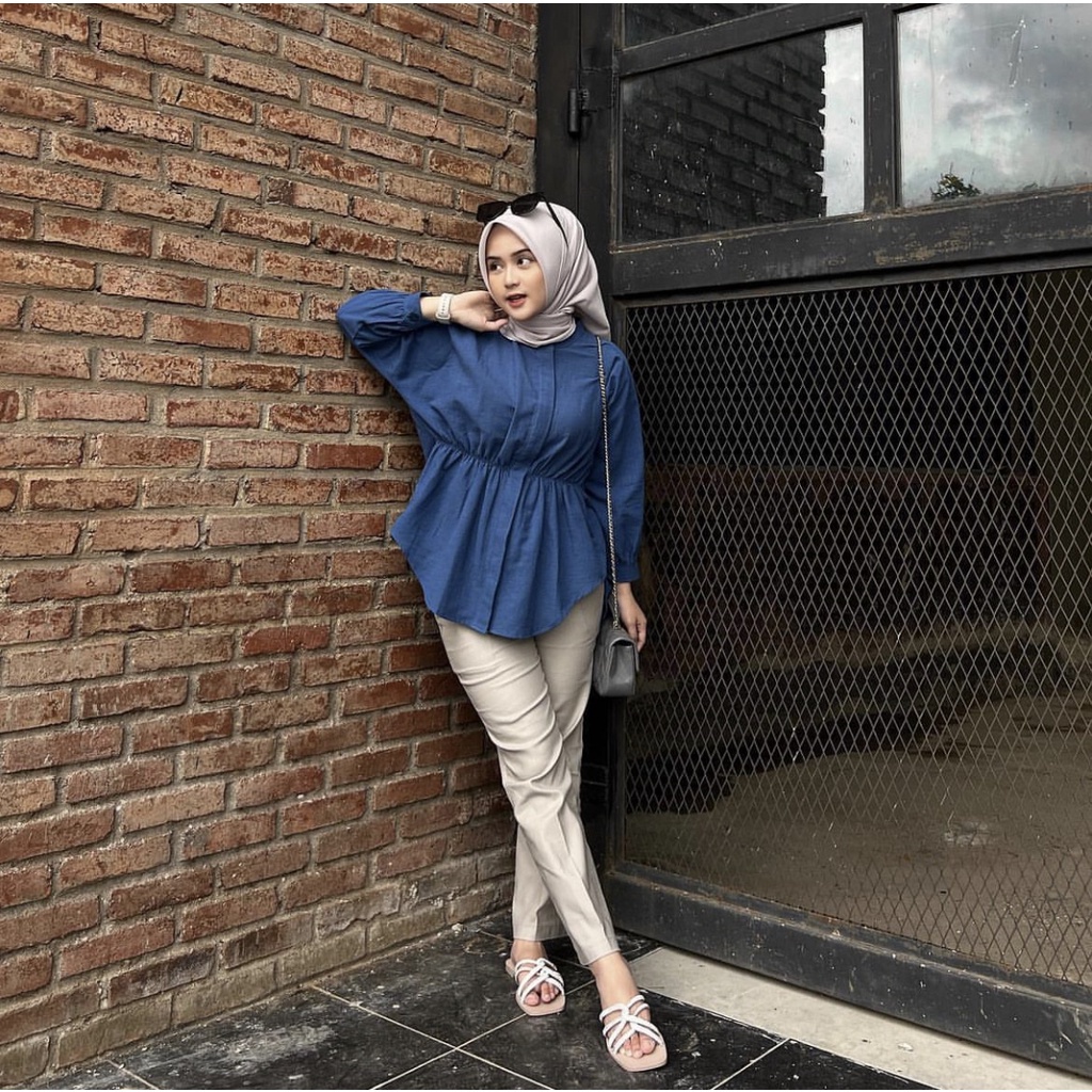 ALYA SHIRT - Kemeja Wanita - Atasan Wanita Oversize - Kemeja Linen - Kemeja Kerut Depan