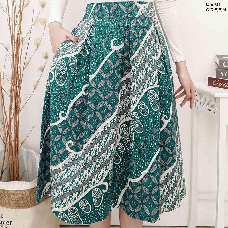 Evercloth Gemi Rok Batik Wanita Selutut Bawahan Batik Perempuan Rok