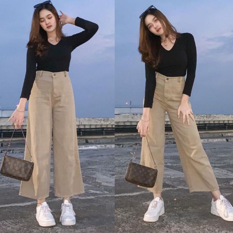 VIRAL  BF CELANA BAWAWAHAN HIGHWAIST WANITA//KULOT HITAM//KULOT PUTIH ji
