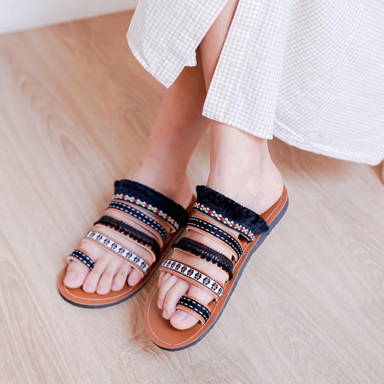 Viral Boho Quadruple Brown Sandal / sandal boho / sandal etnik / sandal bohemian / sandal wanita
