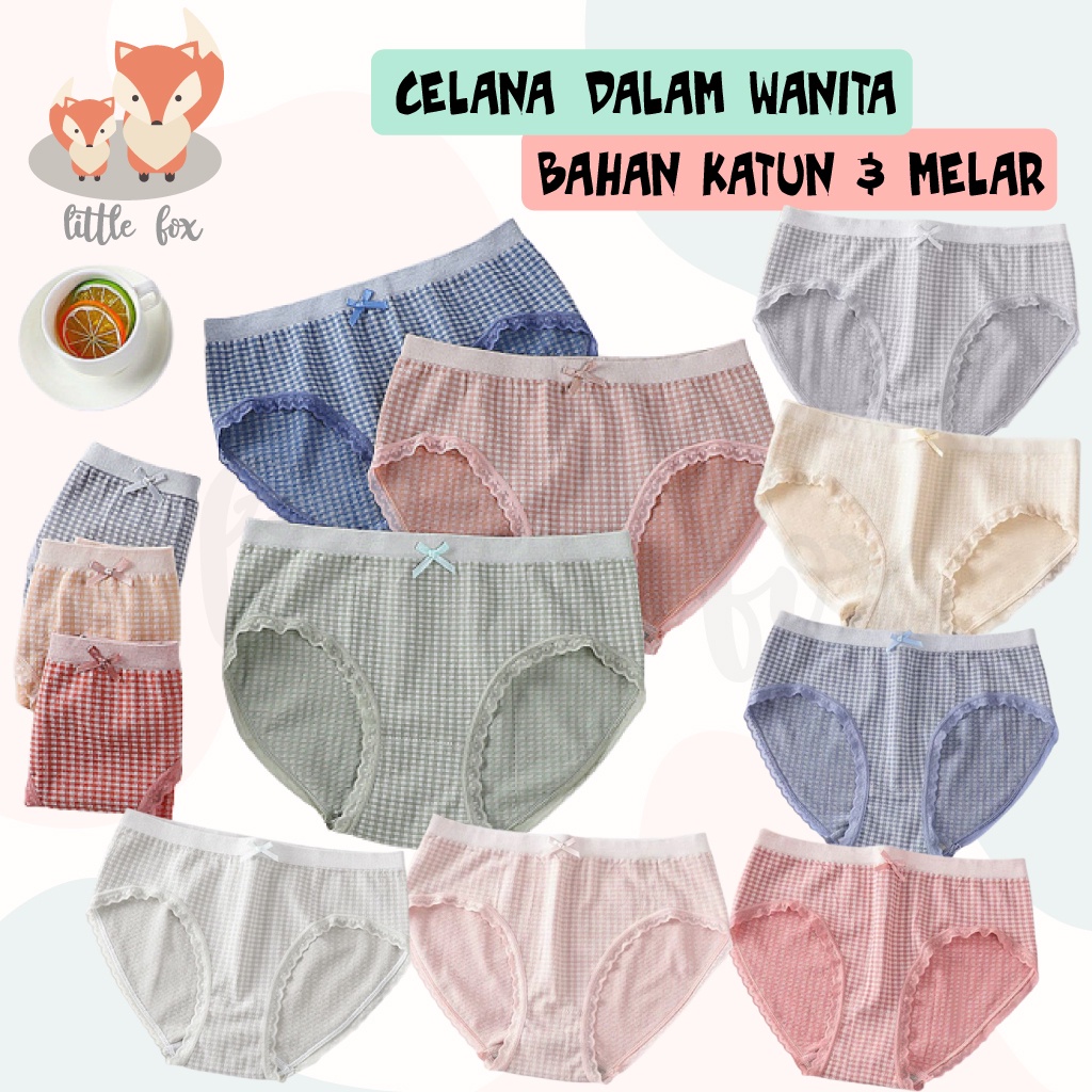 Celana Dalam Wanita Underwear Perempuan Polos Motif Kotak Sexy Gaya Korea Bahan Katun Pakaian Dalam CD Premium Panties Cewek Korean Style