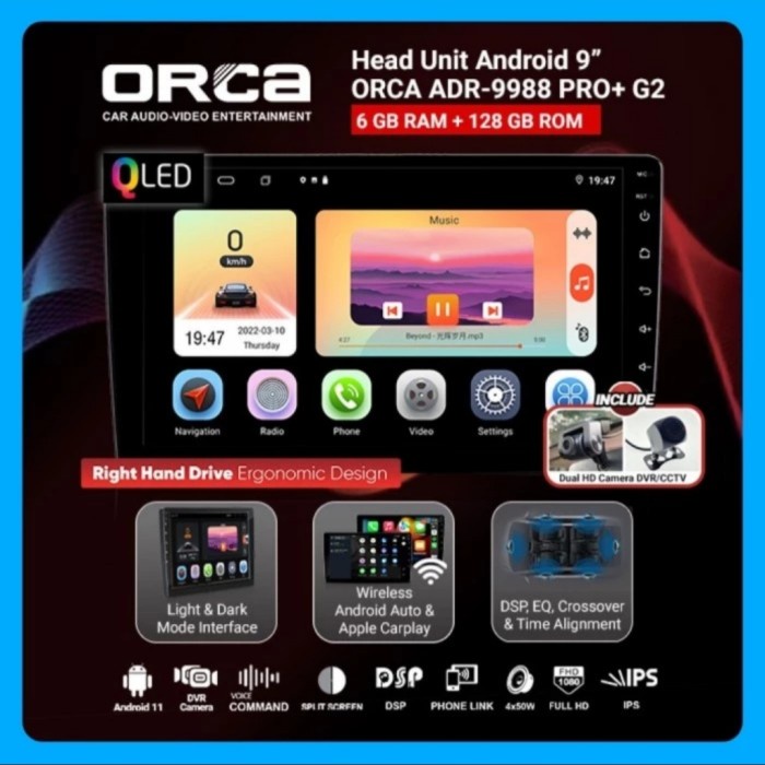 Terlaris Head Unit Android 9 Inch / 10 Inch Orca Adr-9988 Pro+/Pro Plus G2