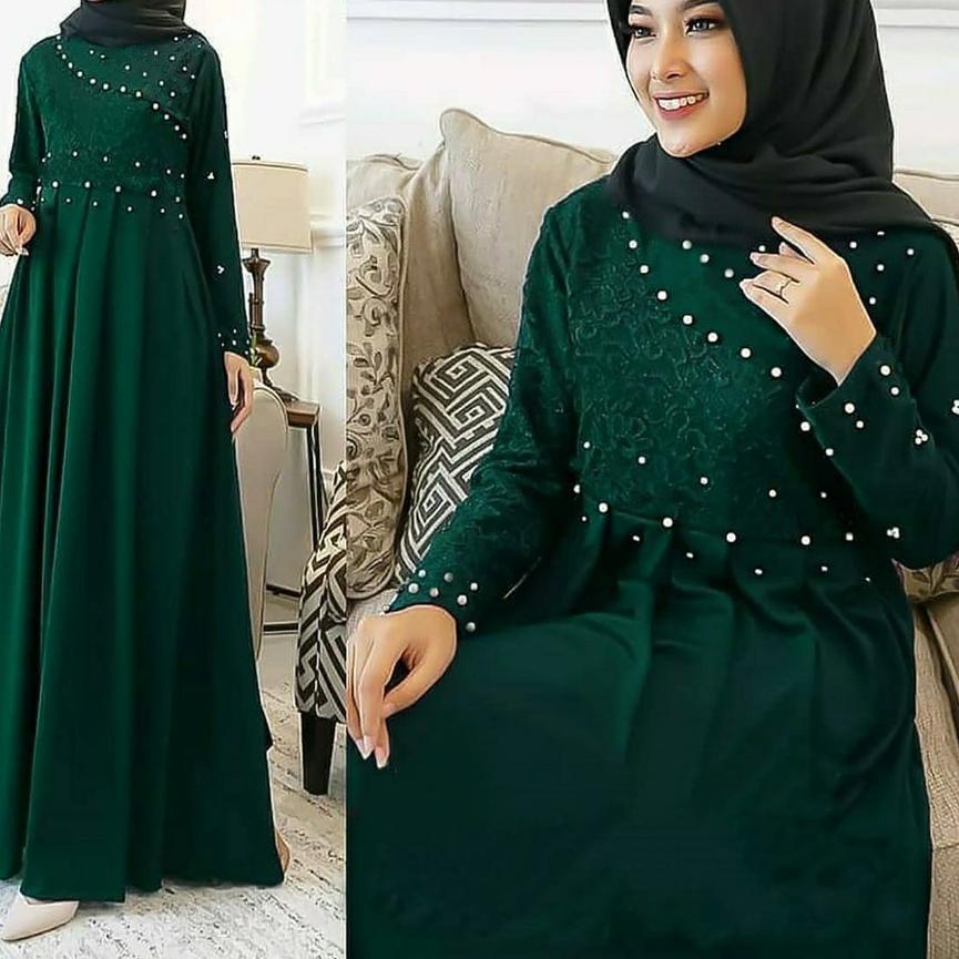 ☞ Delisya Maxi / Dress Pesta Premium / Gamis Tiara Maxi Brukat mix Mutiara ✳