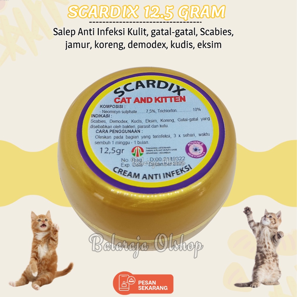 Obat Gatal Kucing - Scardix Cat Salep 12.5 Gram Original - Krim Gatal Demodex Kudis Kutu Cream Anti Scabies Eksim