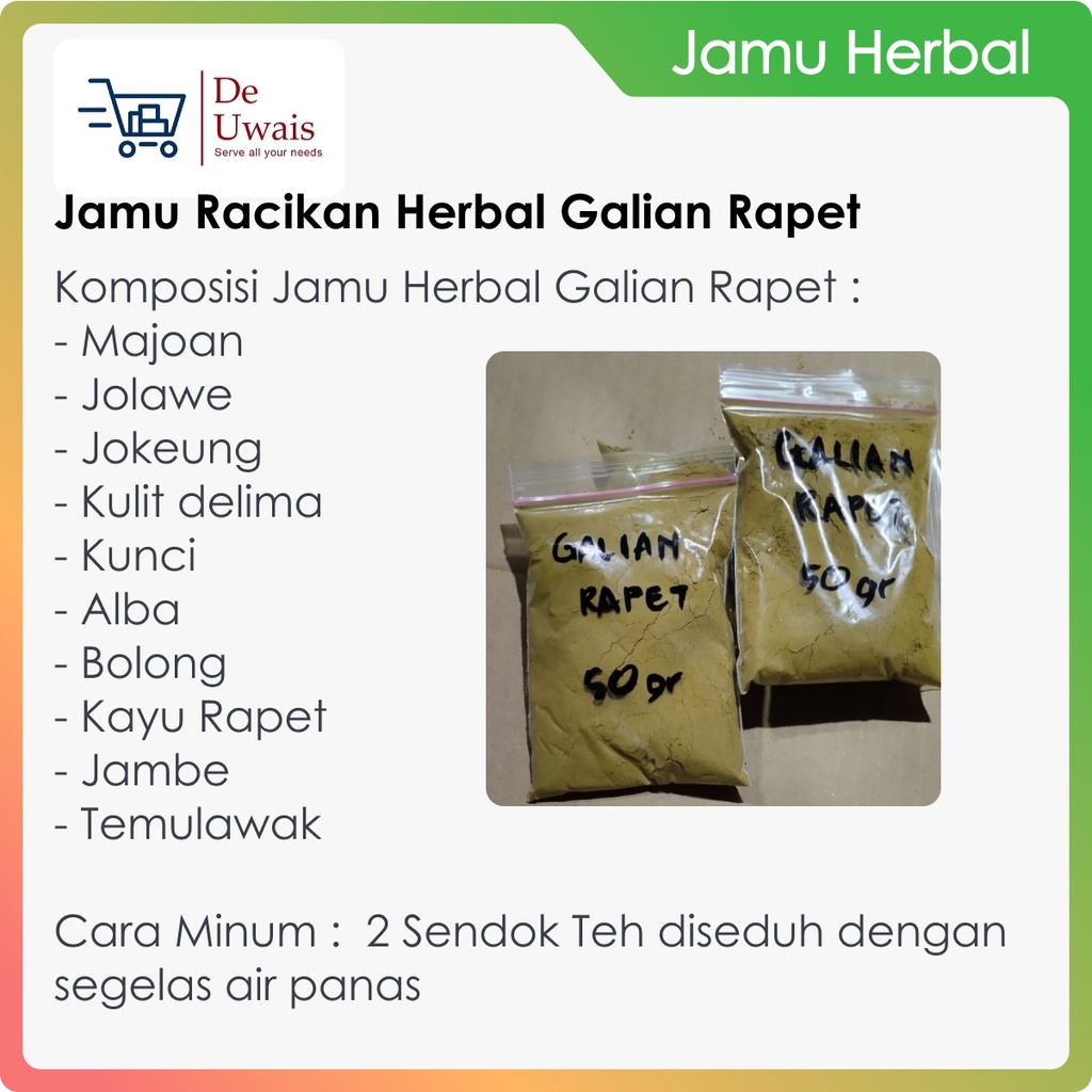 

Jamu Bubuk Seduh Racikan Berbagai Bahan Herbal Untuk Galian Rapet