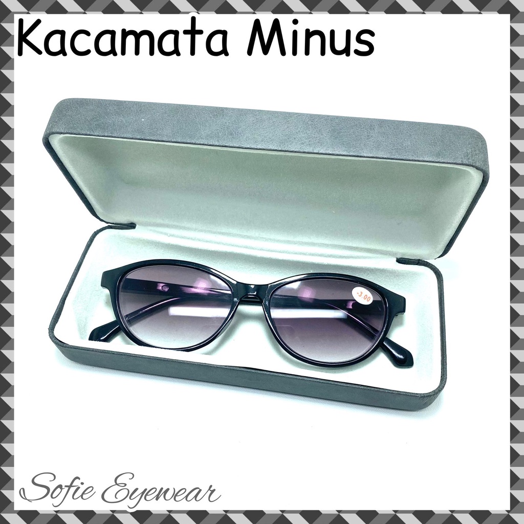 Kacamata Minus Cat Eye Wanita -0.50 sd -4.00 Kaca Mata Fokus Rabun Jauh Lensa Hitam