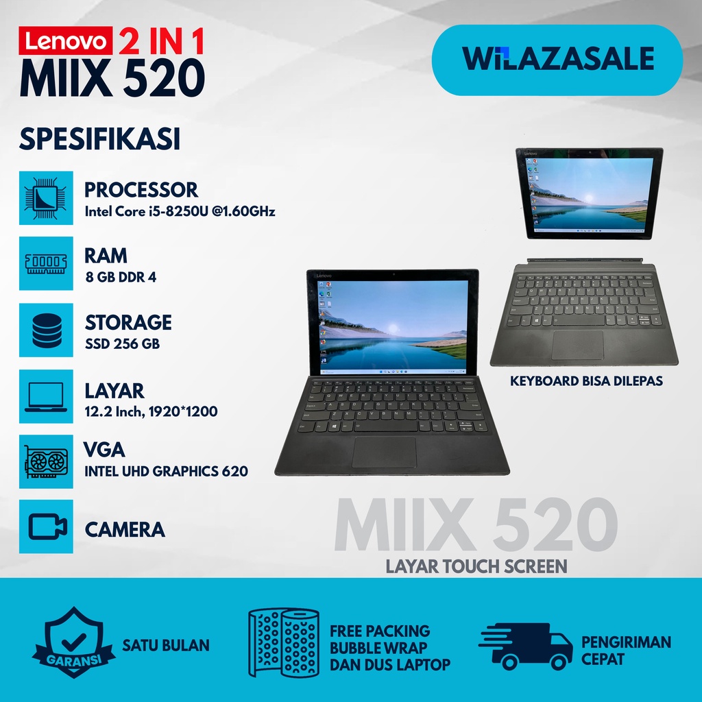 LAPTOP 2 IN 1 LENOVO MIIX TABLET CORE I5 DAN CORE I7 GEN 8