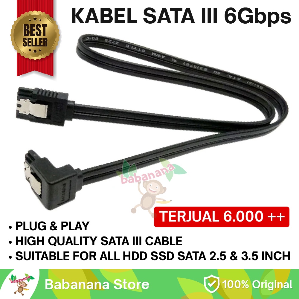 Kabel Sata Data 3 III Klip Besi 90 Degree Derajat 6gpbs siku 6 gbps