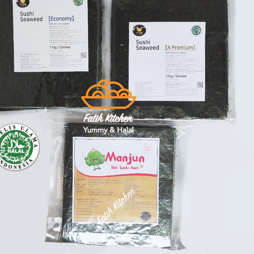 

۝ Manjun Seaweed Sushi Nori 50 Lembar Halal - varian Economy Medium Premium - Rumput Laut ➩