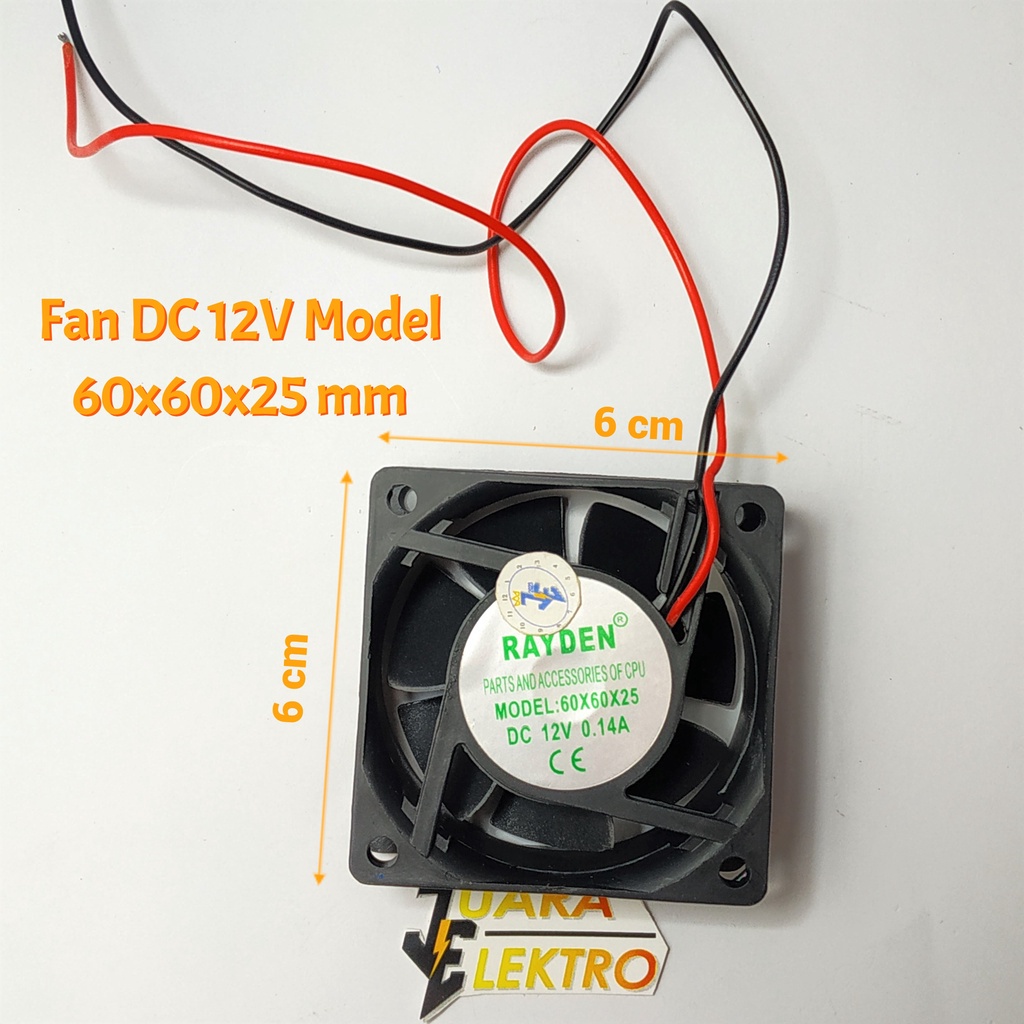 Fan DC 12V Model 60x60x25 mm Kotak Hitam Rayden